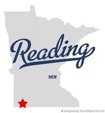Reading, MN Infographic of the State with star on Reading's location