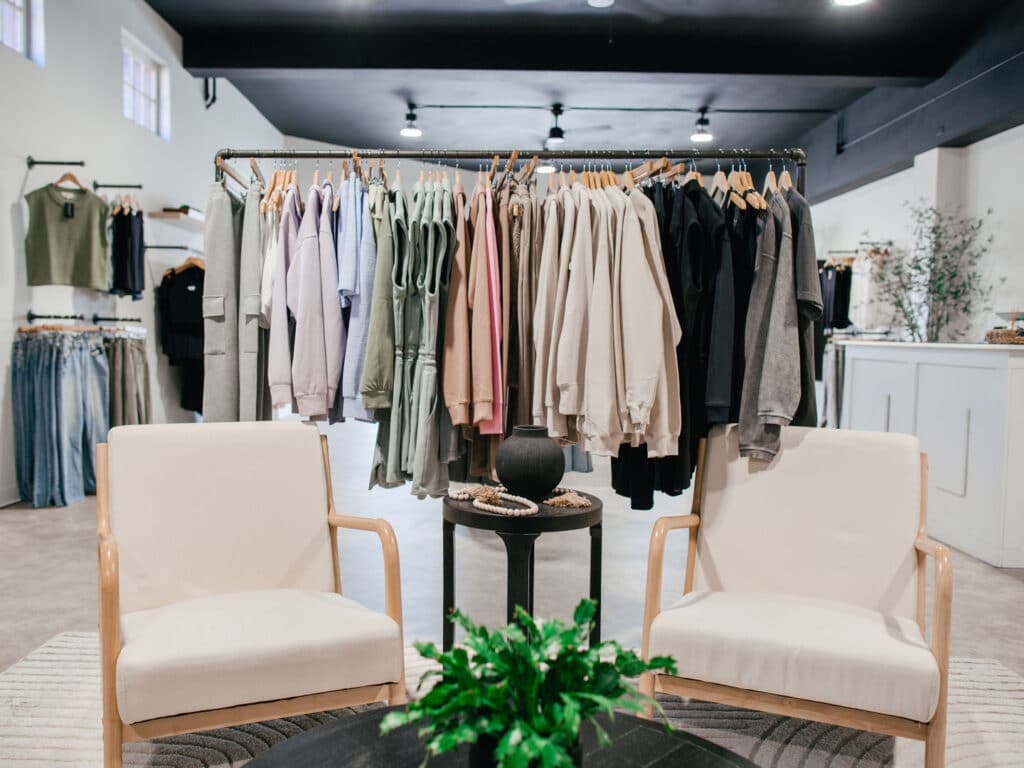 Clothing rack at a boutique in Worthington, MN